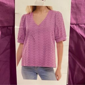 Draper James Purple Eyelet Puff Sleeve Blouse